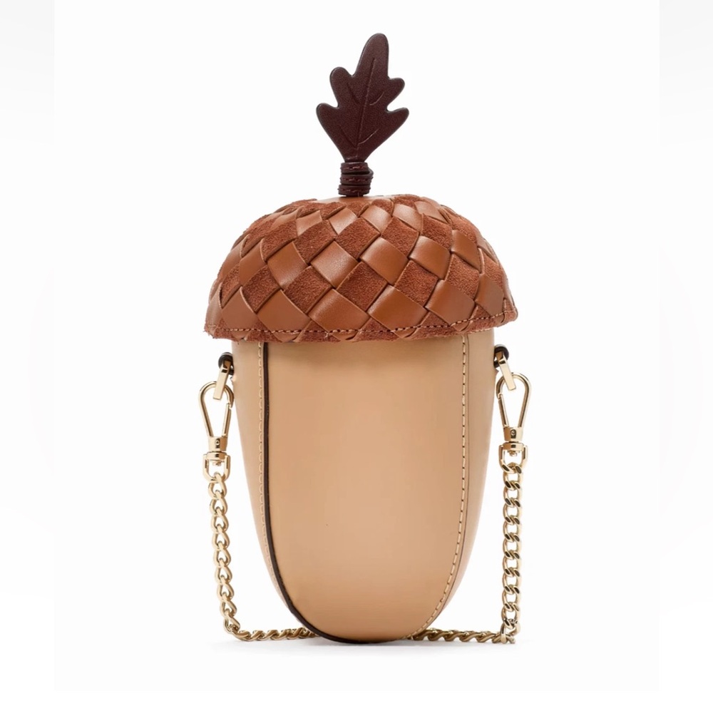 New Kate Spade 3d Acorn Crossbody Smooth Leather Brown Multi